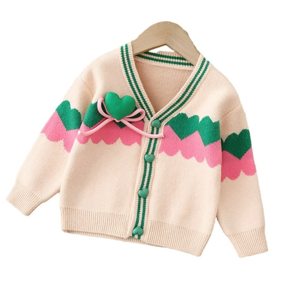 Chenyin Little Girls Sweater Cardigan for Toddler Kids Knitwear Tops Jacket Fall Winter Peach Heart Baby Knit Sweater Cardigan Coats 1-7 Years Old
