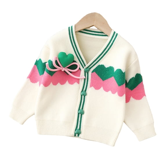 Chenyin Little Girls Sweater Cardigan for Toddler Kids Knitwear Tops Jacket Fall Winter Peach Heart Baby Knit Sweater Cardigan Coats 1-7 Years Old
