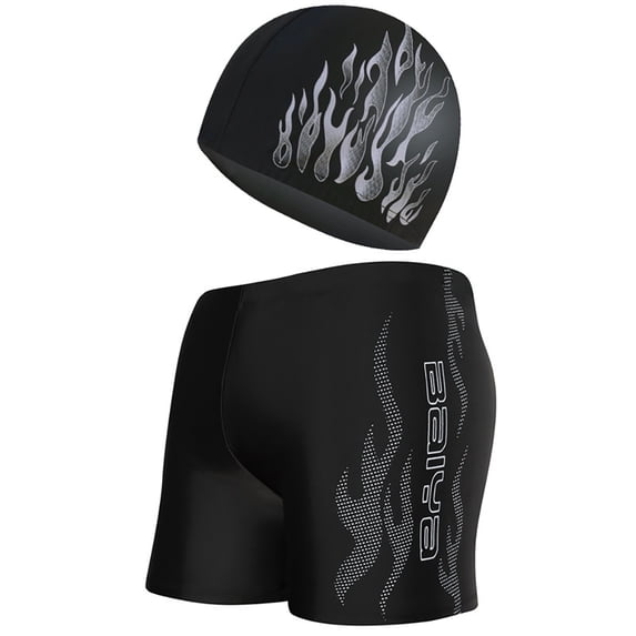 Chenyin Mens Swim Trunks + Swimming Cap 2PCS Swim Suit Set Men's Leisure Hot Spring Beach Shorts Boxer Shorts Swimming Trunks Average Size