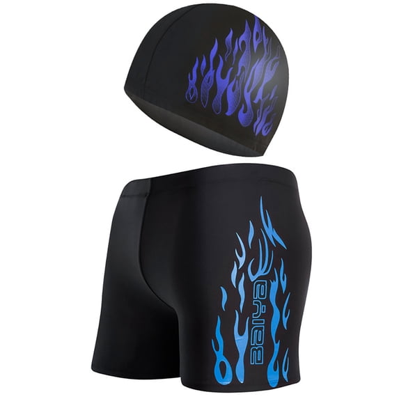 Chenyin Mens Swim Trunks + Swimming Cap 2PCS Swim Suit Set Men's Leisure Hot Spring Beach Shorts Boxer Shorts Swimming Trunks Average Size