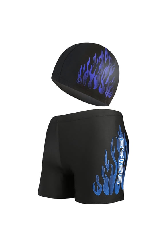 Mens Swim Trunks + Swimming Cap 2PCS Swim Suit Set Men's Leisure Hot Spring Beach Shorts Boxer Shorts Swimming Trunks Average Size