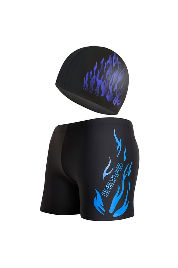 Mens Swim Trunks + Swimming Cap 2PCS Swim Suit Set Men's Leisure Hot Spring Beach Shorts Boxer Shorts Swimming Trunks Average Size