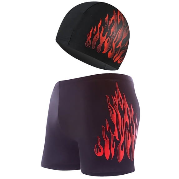 Chenyin Mens Swim Trunks + Swimming Cap 2PCS Swim Suit Set Men's Leisure Hot Spring Beach Shorts Boxer Shorts Swimming Trunks Average Size
