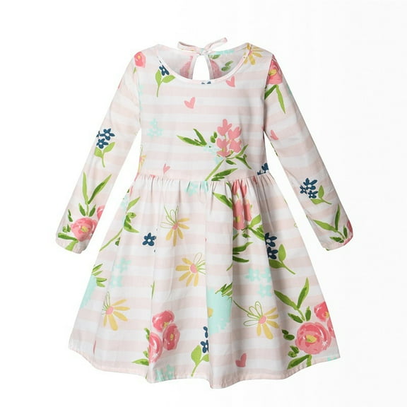Chenyin Newborn Baby Girls Cotton Dress Kids Printed Dresses for Little Girls Spring Fall Long-Sleeved Sundress for 6 Months-6 Years