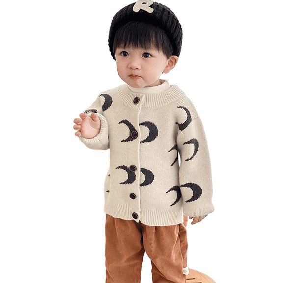 Chenyin Newborn Baby Knitted Cardigan for Girls Boys Fall Winter Buttons Sweater Printed Knit Jacket for 3 Months-3 Years