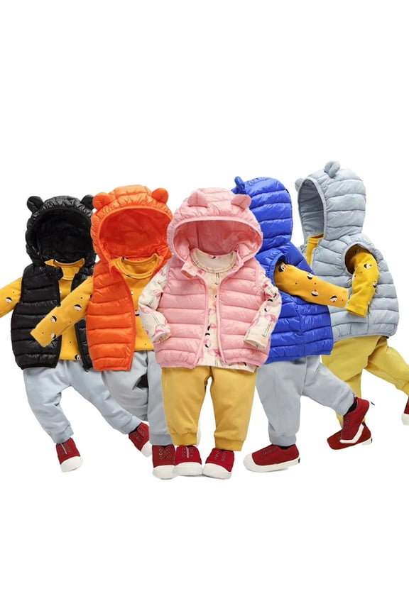 Newborn Toddler down Cotton Vest for Boys Girls Ear Hooded down Sleeveless Jackets Unisex Lightweight Warm Waistcoat Tops for Baby 9 Months -5 Years Old