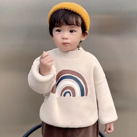 Chenyin Toddler Baby Boys Girls Fleece Sweatshirt Cute Pullover Sweatsuit Coats Newborn Fall Winter Warm Sweater Padded Tops for Boys Girls 9 Months-4 Years