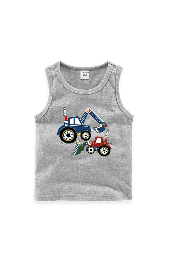 Toddler Baby Boys Summer Tanks Soft Cotton Sleeveless Tops Cartoon Printing Undershirts for Kids 1-8 Years