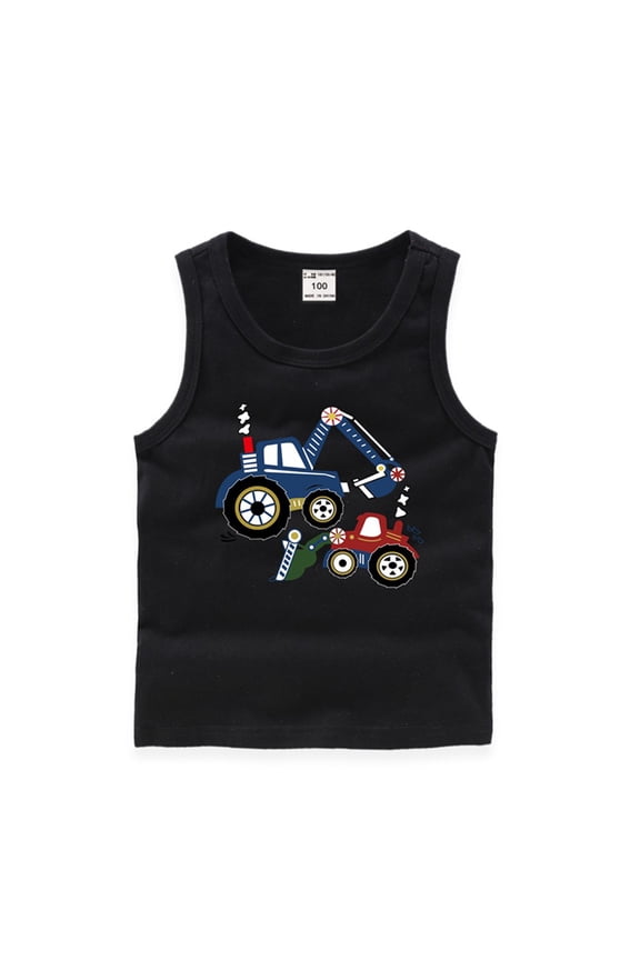 Toddler Baby Boys Summer Tanks Soft Cotton Sleeveless Tops Cartoon Printing Undershirts for Kids 1-8 Years