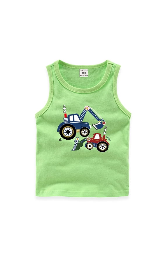 Toddler Baby Boys Summer Tanks Soft Cotton Sleeveless Tops Cartoon Printing Undershirts for Kids 1-8 Years