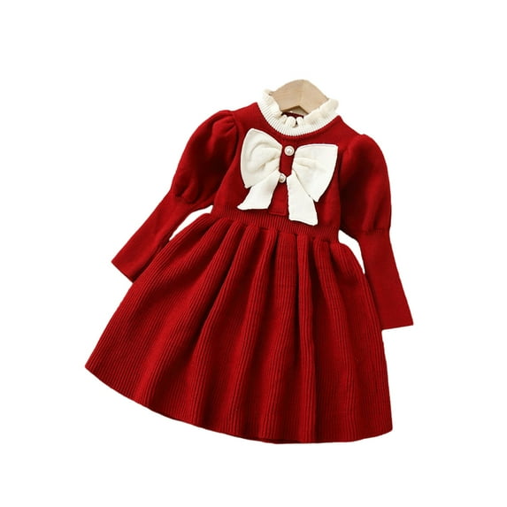 Chenyin Toddler Baby Girls Bowknot Knit Sweaters Dress Long Sleeve Jumpe Dress 1-5 Years Girls Autumn Winter Knit Princess Dress for Kids