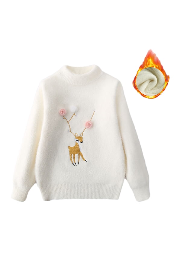 Toddler Baby Girls Boys Fleece Sweater Crewneck Long Sleeve Knitted Pullover Tops Fall Winter Printing Jumper for Kids 2-13 Years