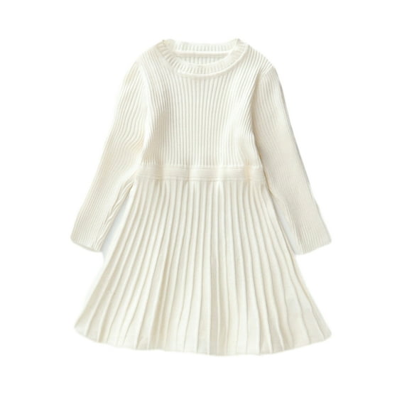 Chenyin Toddler Baby Girls Knitted Sweater Dress Warm Ruffle Knitted Princess Dresses Little Girls Fall Winter Crewneck Sundress for Kids 1-9 Years