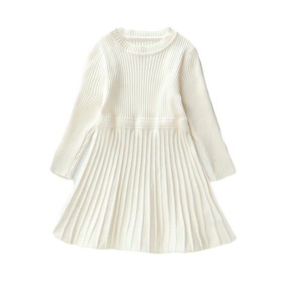 Chenyin Toddler Baby Girls Knitted Sweater Dress Warm Ruffle Knitted Princess Dresses Little Girls Fall Winter Crewneck Sundress for Kids 1-9 Years