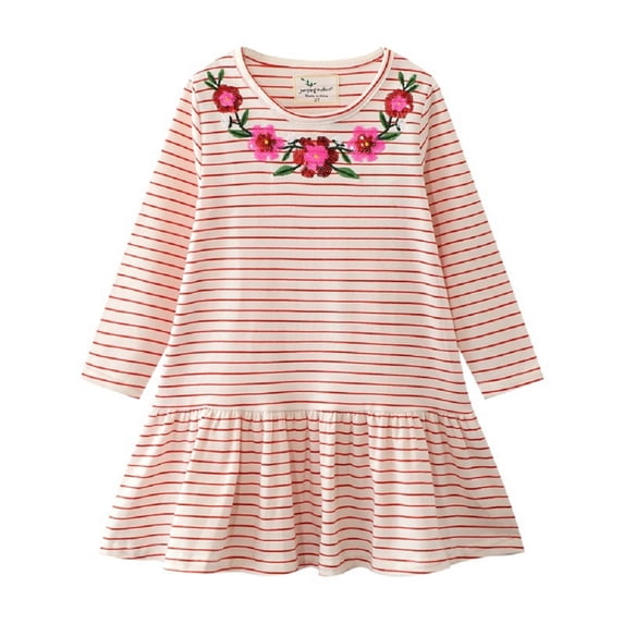 Chenyin Toddler Baby Girls Printing Dresses Spring Fall Cotton Princess Dress 2-7 Years Kids Long Sleeve Sundress for Girls