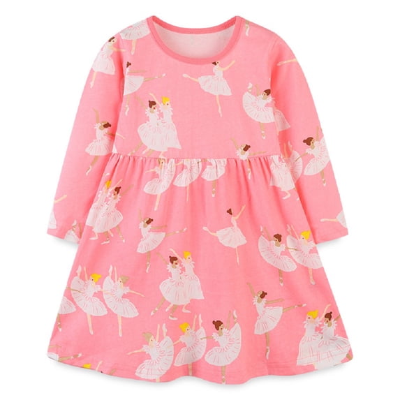 Chenyin Toddler Baby Print Princess Dresses Crewneck Casual Dress for Girls Spring Fall Long Sleeve Sundress for Kids Size 2-7T