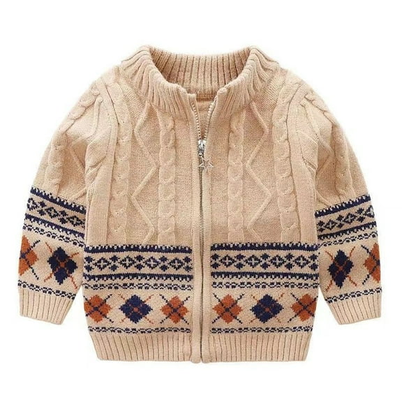 Chenyin Toddler Kids Boys Knitted Sweater Cardigan Jacket Baby Winter Thickened Warm Jumper Tops Long Sleeve Zipper Sweaters Jacket for Boys 1-10T