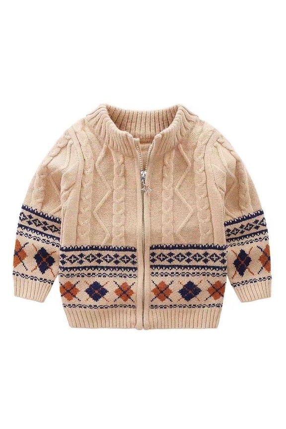Toddler Kids Boys Knitted Sweater Cardigan Jacket Baby Winter Thickened Warm Jumper Tops Long Sleeve Zipper Sweaters Jacket for Boys 1-10T