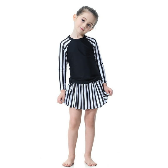 Chenyin Toddler Kids Girls' 3PCS Swimsuits Bathing Suit Long Sleeve Swimwear and Swim Skirt with Swim Cap Girls Summer Beach Sets for 12 Months-12 Years