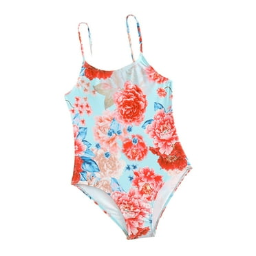 Chenyin Toddler Kids Girls Onesies Swimsuits Baby Sport Halter Bikini Swimwear for Girls Printed Beach Bathing Suit for Summer 4-8 Years Old