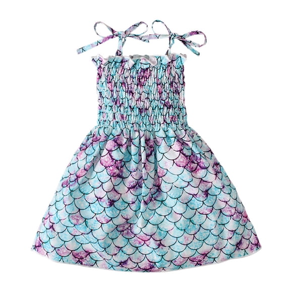 Chenyin Toddler Kids Girls off Shoulder Dress Baby Sleeveless Spaghetti Straps Beach Dresses A-Line Cotton Printed Sundress for Girls 1-5T