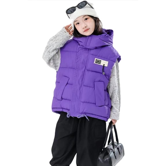 Chenyin Toddler Kids Winter down Cotton Vest for Boys Girls Hooded Warm Cotton Sleeveless Jacket Coats Baby Unisex Fall Puffer Cotton Waistcoat Outwear 3-10 Years Old