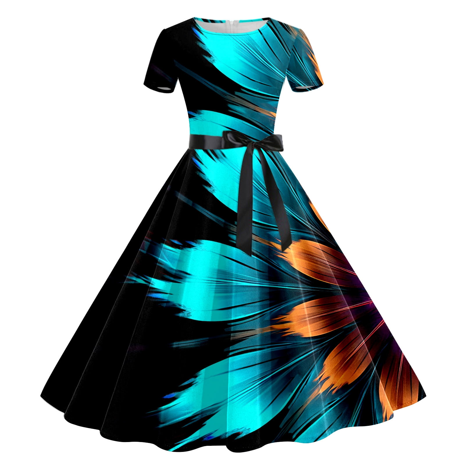 Chenyuanyuan 2024 Summer Women Print Round Neck Short Sleeve 1950s