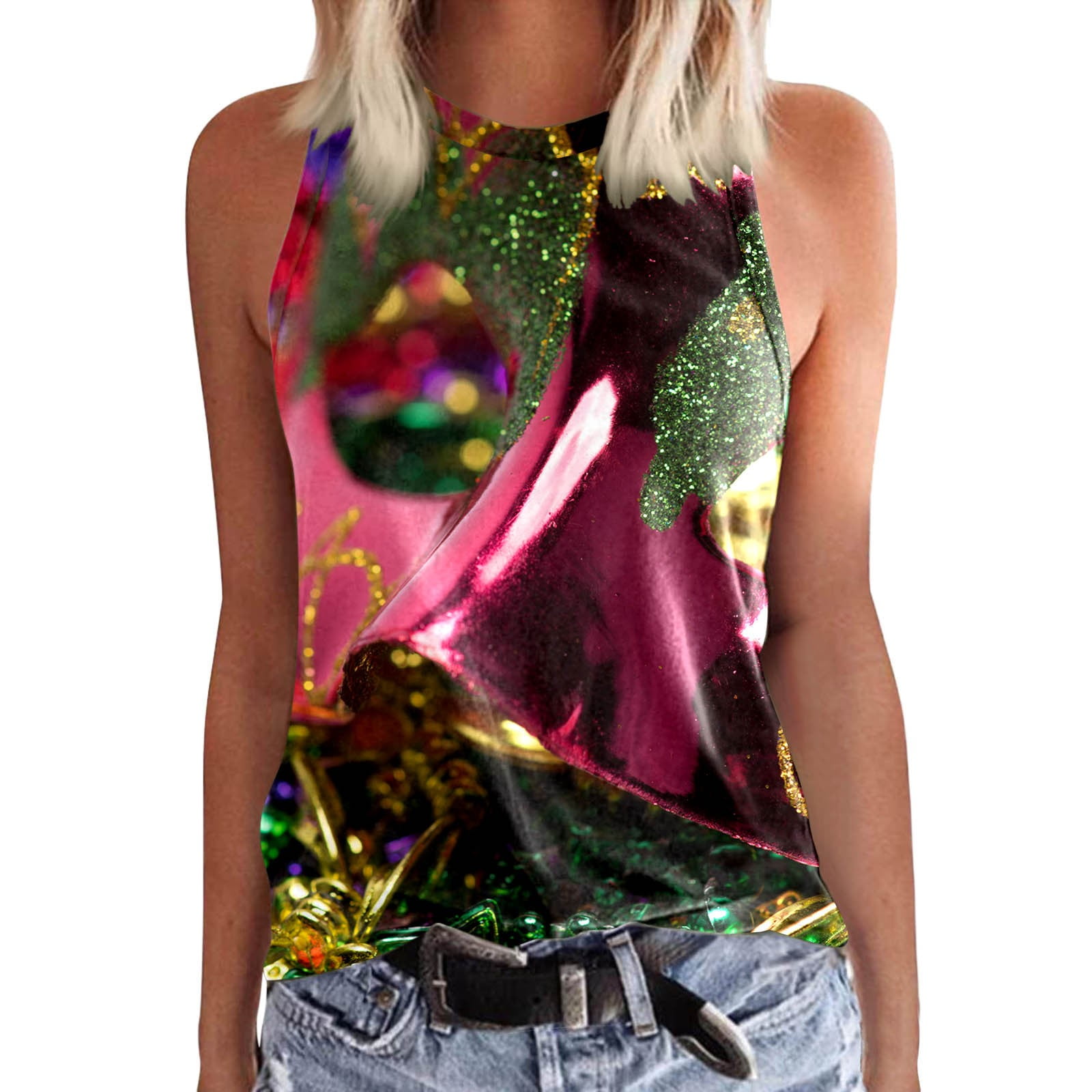 Chenyuanyuan 2024 Summer Womens Fashion Crewneck Sleeveless Print Tank