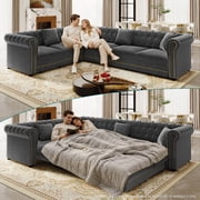 ChenyueFurn 115.3" L-Shaped Velvet Sleeper Sofa with Pull-Out Bed,Grey