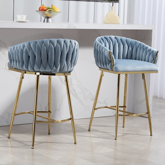 ChenyueFurn 26" Velvet Counter Height Bar Stools, Set of 2,Blue
