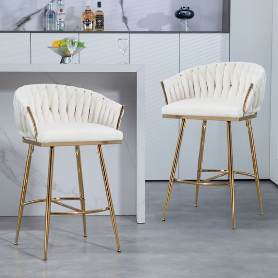 ChenyueFurn 26" Velvet Kitchen Island Stools with Gold Chrome Base,Beige