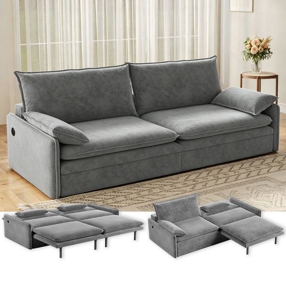 ChenyueFurn 4-Seat Chenille Sleeper Sofa Bed with Storage & USB,Light Grey