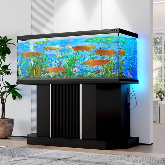 ChenyueFurn 55-75 Gallon Aquarium Stand, 4 AC 2 USB, 880LBS, Black, Turtle/Reptile Terrarium Cabinet,Black