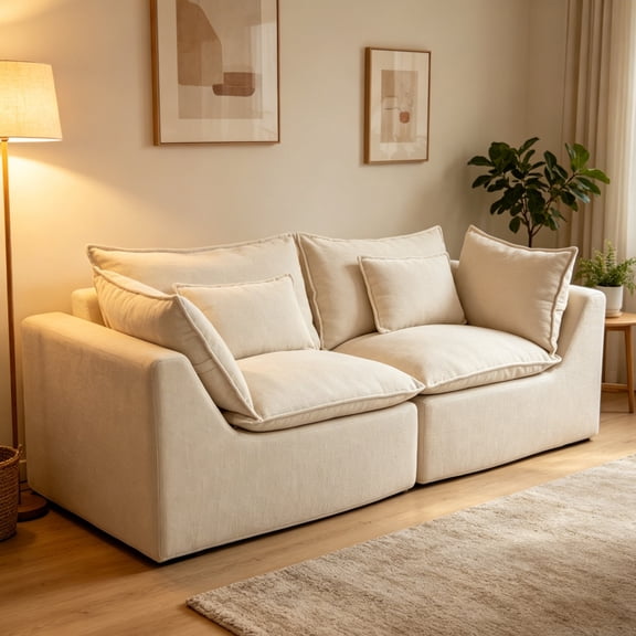 ChenyueFurn 74.8" 2-Seat Cloud Sofa, Oversized Modular Sectional, True Relax Comfy Couch for Apartment,Ancient White