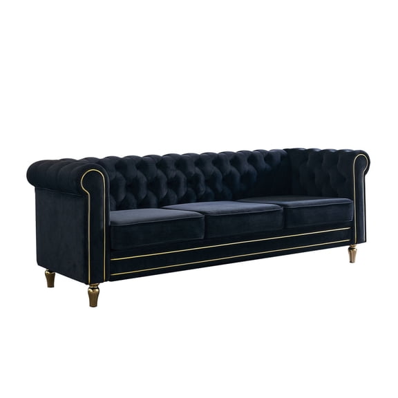 ChenyueFurn 84.65" Chesterfield Velvet Sofa with Button Tufting,Black