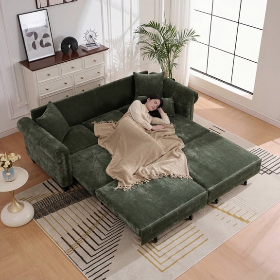 ChenyueFurn 86" King Pull-Out Sofa Bed, 3-in-1 Sleeper Sofa,Green