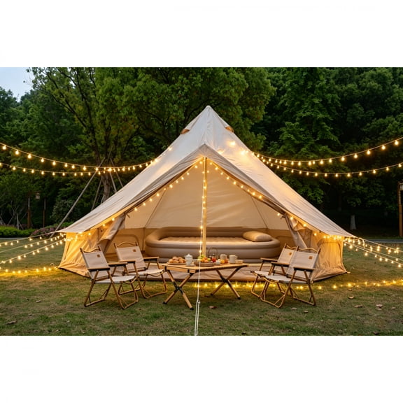 ChenyueFurn 9.8ft Oxford Bell Tent, 3-4 Person 4 Season Glamping Yurt with Stove Jack,Beige