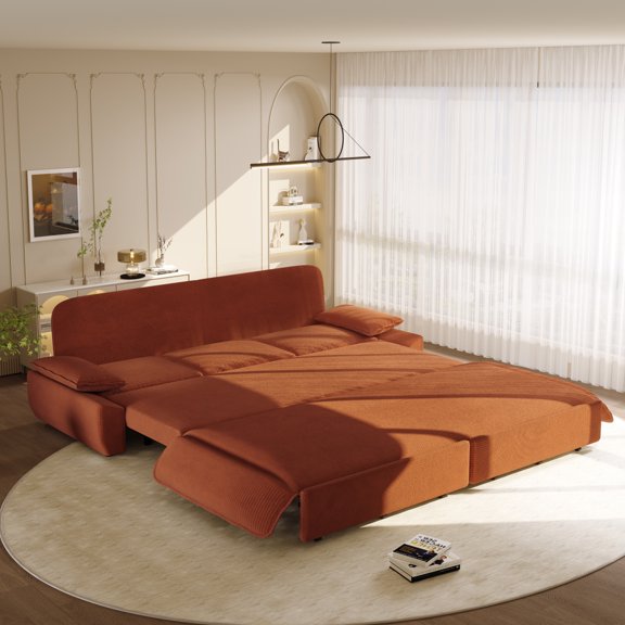 ChenyueFurn 94.5" King Size Pull-Out Sleeper Sofa Bed, Corduroy,Orange