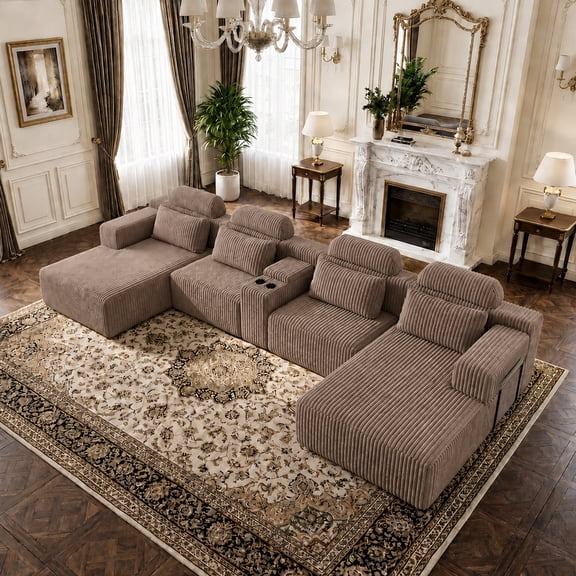 ChenyueFurn Extra Large Modular Sofa, Modern L‑Shape Velvet Couch for Living Room,Coffee