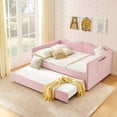 thumbnail image 1 of ChenyueFurn Full Gingham Upholstered Daybed, Pull-Out Trundle & Side Storage Pocket,Pink, 1 of 14