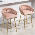 thumbnail image 1 of ChenyueFurn Set of 2 Velvet Counter Stools with Hand-Wave Back & Gold Base,Pink, 1 of 10