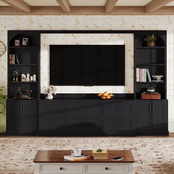 ChenyueFurn TV Stand for TVs up to 70" with 6 Drawers & Bookshelves,Black