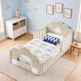 thumbnail image 1 of ChenyueFurn Twin Cloud Bed, Solid Wood Frame with Safety Guardrails,Camel, 1 of 11
