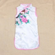 Cheongsam Dress 2Y-8Y Baby Girl Summer Clothes Peacock Sleeveless Slim Traditional Dress Child Girls Clothes Chinese Style Qipao