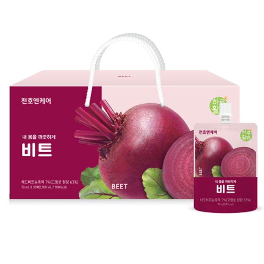 Cheonho Ncare Korean Red Beet Juice – 100% German Red Beet with Apple Concentrate, Nutrient-Rich & Naturally Sweet, No Artificial Additives, Resealable Pouch (70mlx30pouches)