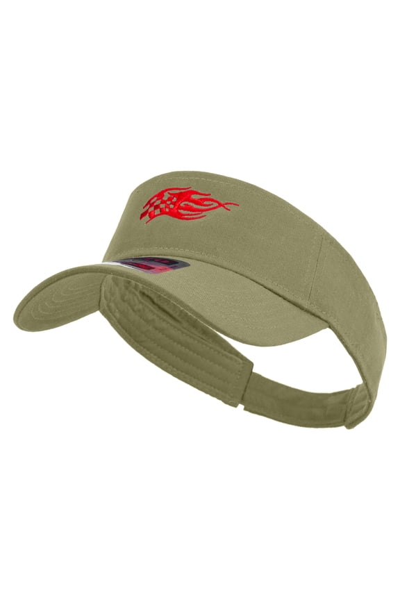 Chequered Flag Logo Embroidered Cotton Twill Sun Visor - Khaki OSFM