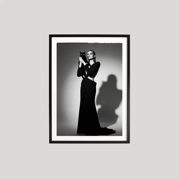 Cher Photography Black Cat Fashion Wall Art Cher Fashion Magazine Black and White Museum Grade, Unframed Poster