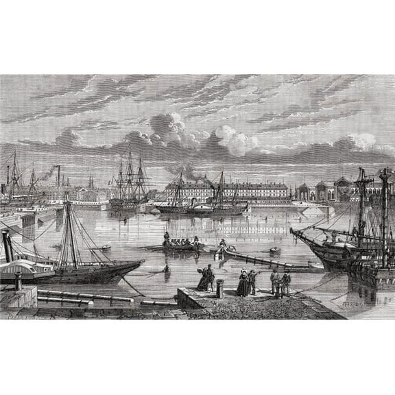 Cherbourg, France In The 18th Century Engraved by Lebreton After Pibaraud From Histoire De La Revolution Francaise by Louis Blanc Poster Print, 19 x 12