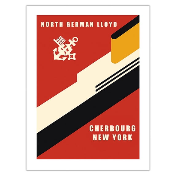 Cherbourg to New York - North German Lloyd - Vintage Ocean Liner Travel Poster c.1935 - Bamboo Fine Art 290gsm Paper Print (Unframed) 18x24in
