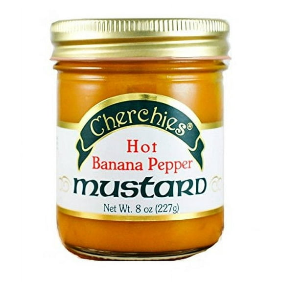 Cherchies Hot Banana Pepper Mustard - 8 Ounce Jar - Gold Medal Winner of the World Wide Mustard Competition Held at the Napa Valley Wine Festival